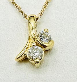 14KT Yellow Gold Natural Diamond Pendant and Chain # 2490