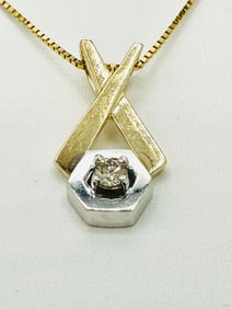 14KT Yellow and White Gold Natural Diamond Pendant, and Chain # 2493