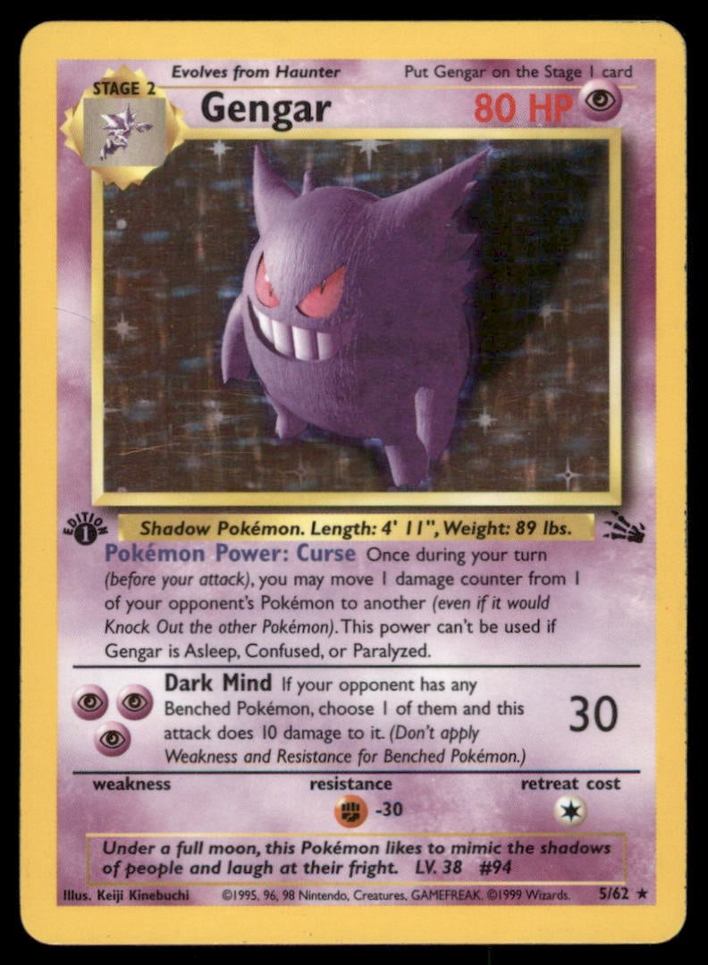 Gengar 1st ED. Fossil #20/62 Holo Pokemon Card: We offer combined shipping on multiple items. Buyers may also arrange their own shipping. LiveShipping is a separate and independent option for shipping that is NOT a part of the auction house or thei