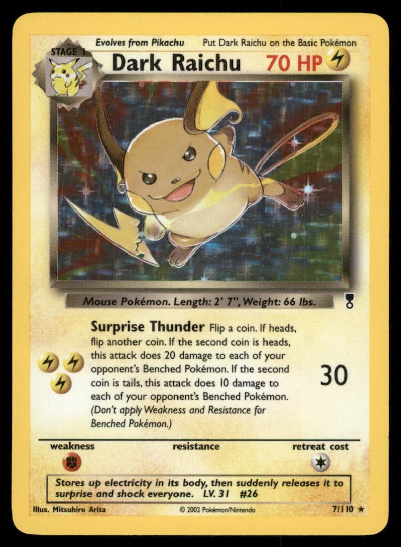 Dark Raichu Legendary Collection #007/110 Holo Pokemon Card: We offer combined shipping on multiple items. Buyers may also arrange their own shipping. LiveShipping is a separate and independent option for shipping that is NOT a part of the auction house or thei