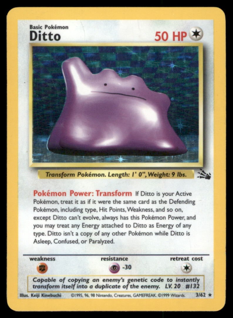 Ditto (3) Fossil #03/62 Holo Pokemon Card: We offer combined shipping on multiple items. Buyers may also arrange their own shipping. LiveShipping is a separate and independent option for shipping that is NOT a part of the auction house or thei
