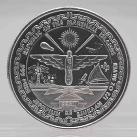1986 Republic Of The Marshall Islands 1/2oz Fine Silver Coin