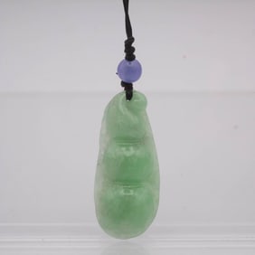 Chinese Hand Carved Type A Natural Green Jade Peapod Pendant