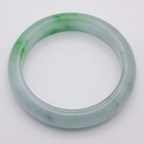 Chinese Translucent Green And White Jade Bangle