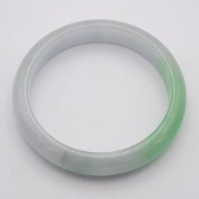 Chinese Green And White Jade Bangle