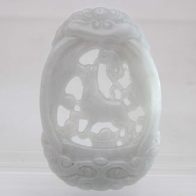 Old Chinese Carved Natural White Jadeite Dog Pendant
