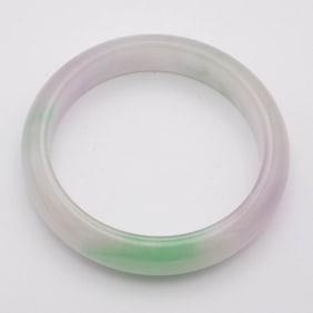 Chinese Translucent Green And White Jade Bangle