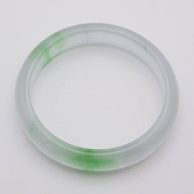 Chinese Translucent Green And White Jade Bangle