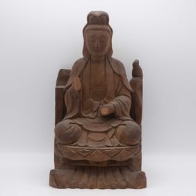Antique 15th Century Chinese Carved Wood Guanyin Bodhisattva Sculpture