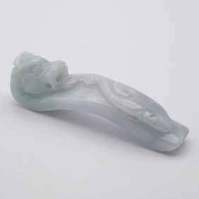 A Hand Carved Chinese Natural White And Green Jadeite Dragon Ruyi Amulet