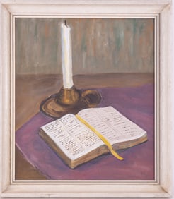 Early 20th Century Realist Oil On Canvas "Book And Candle"