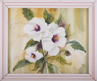 Vintage Impressionist Watercolor On Paper "Trumpet Flower"
