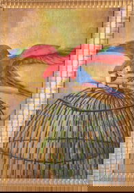 Vintage Impressionist Pastel On Paper "My Pet Macaw"