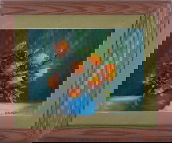 Early 20th C. Impressionist Pastel On Paper "Chrysanthemum"