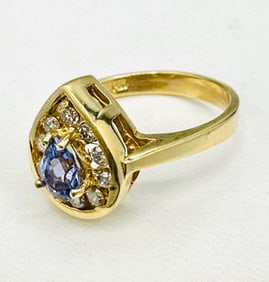 Natural Diamond and Tanzanite Ring,14KT Yellow Gold # 2325