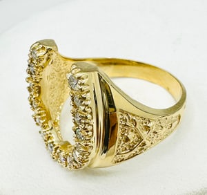 Natural Diamond Men’s Horse-Shoe Ring,14KT Yellow Gold # 2348
