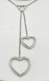 Natural Diamond Triple Heart Necklace, 14KT White Gold # 2501