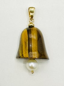 14KT Yellow Gold Tiger Eye Pendant with Pearl # 2505