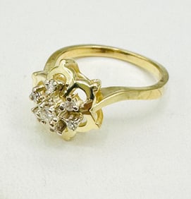 Natural Diamond Flower Ring,14KT Yellow Gold # 2508