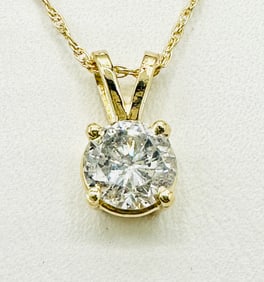 Natural Diamond Solitaire Pendant,14KT Yellow Gold and Chain # 2511