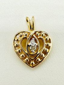 Natural Diamond Heart Pendant,14KT Yellow Gold # 2512