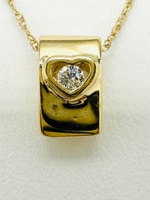 Natural Diamond Slide Pendant 14KT Yellow Gold and Chain # 2513