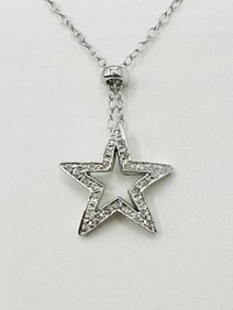 Natural Diamond Star Pendant and Chain 14KT White Gold # 2517