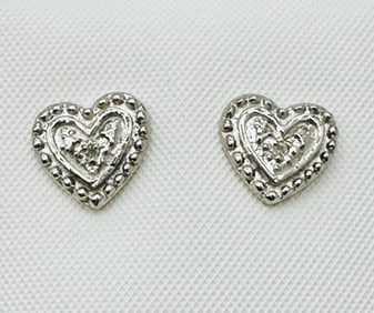 Pair of Natural Diamond Stud Heart Earrings, 14KT Yellow and White Gold # 2523