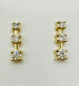 Pair of Natural Diamond Stud Earrings, 14KT Yellow Gold # 2524