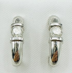 Pair of Natural Diamond Earrings, 14KT White Gold # 2526