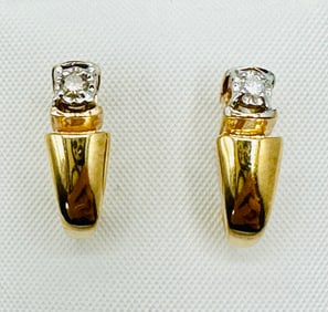 Pair of Natural Diamond Earrings, 14KT Yellow Gold # 2531