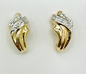Pair of Natural Diamond Earrings, 14KT Yellow Gold # 2535