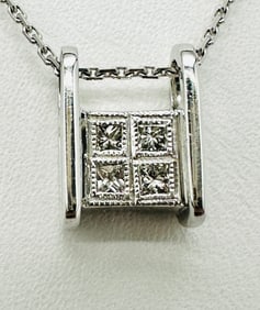 Natural Diamond and Ruby Double Sided Pendant with Chain 18KT White Gold # 2544