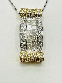 Natural Diamond Slide Pendant and Chain 14KT Yellow and White Gold # 2549