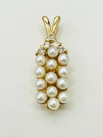14KT Yellow Gold, Natural Diamond and Pearl Pendant # 2551