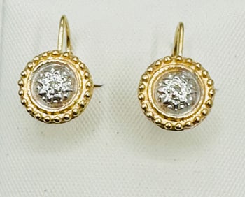 Pair of Natural Diamond Earrings, 14KT Yellow Gold # 2559