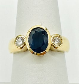 Natural Diamond and Sapphire Ring,14KT Yellow Gold # 2563
