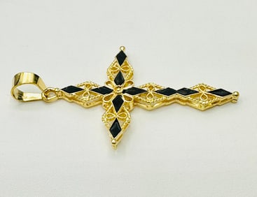 18KT Yellow Gold Cross Pendant with Enamel # 2564