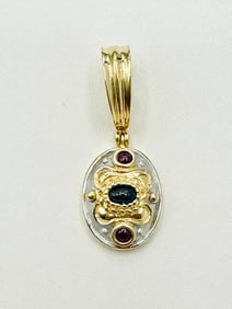 14KT Yellow Gold, Ruby and Sapphire oval Pendant # 2565