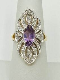 Natural Diamond and Amethyst Ring,14KT Yellow Gold # 2569