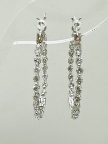Pair of Natural Diamond in and out Hoop Earrings, 14KT White Gold # 2573