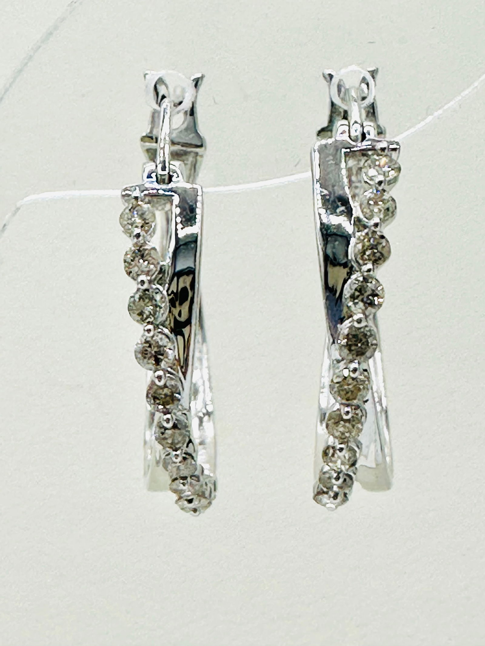 Pair of Natural Diamond Double Round Hoop Earrings, 14KT White Gold # 2574 (1 of 4)