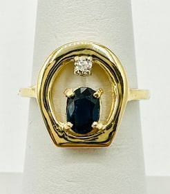 Natural Sapphire and Diamond Ring,14KT Yellow Gold # 2598
