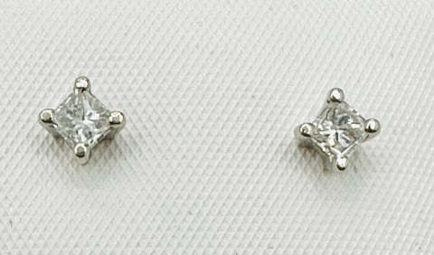 Pair of Natural Diamond Stud Earrings, 14KT White Gold # 2603