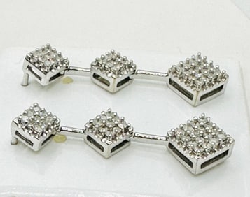 Pair of Natural Diamond Drop Earrings, 10KT White Gold # 2612