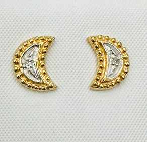 Pair of Natural Diamond Small Stud Earrings, 14KT Yellow Gold # 2616