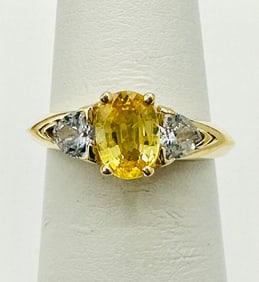 14KT Yellow Gold White Sapphire and Yellow Topaz Ring # 2622