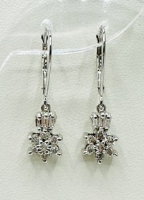 Pair of Natural Diamond drop Earrings, 14KT White Gold # 2626