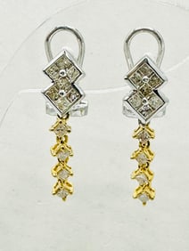 Pair of Natural Diamond Earrings, 18KT White and Yellow Gold # 2635
