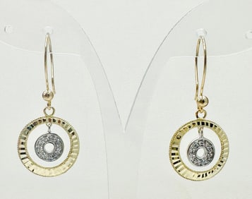 Pair of Natural Diamond Earrings, 14KT Yellow and White Gold # 2640